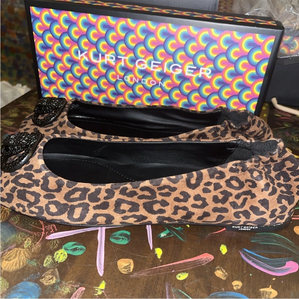 Kurt Geiger Brown Suede  Leopard Print  Chelsea Ballerina Flats MSRP $198 Sz 11 - Picture 5 of 10